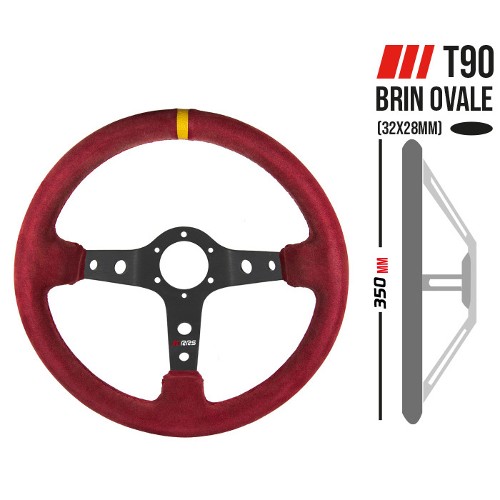 RRS Corsa Steering Wheel 350mm Diameter 90mm Dish Red Suede